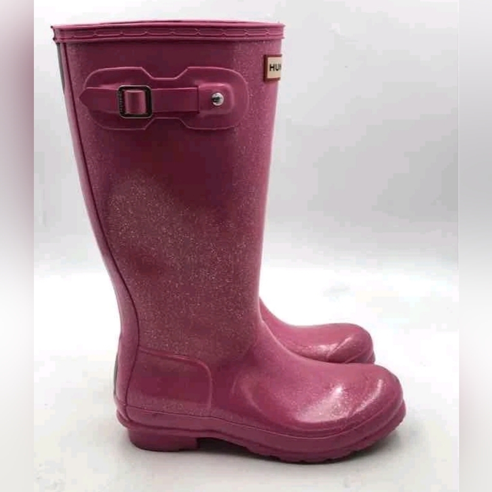 Hunter Pink Giant Glitter Rain Rubber Waterproof Boots Women 5 Or EU 37 - Picture 5 of 11